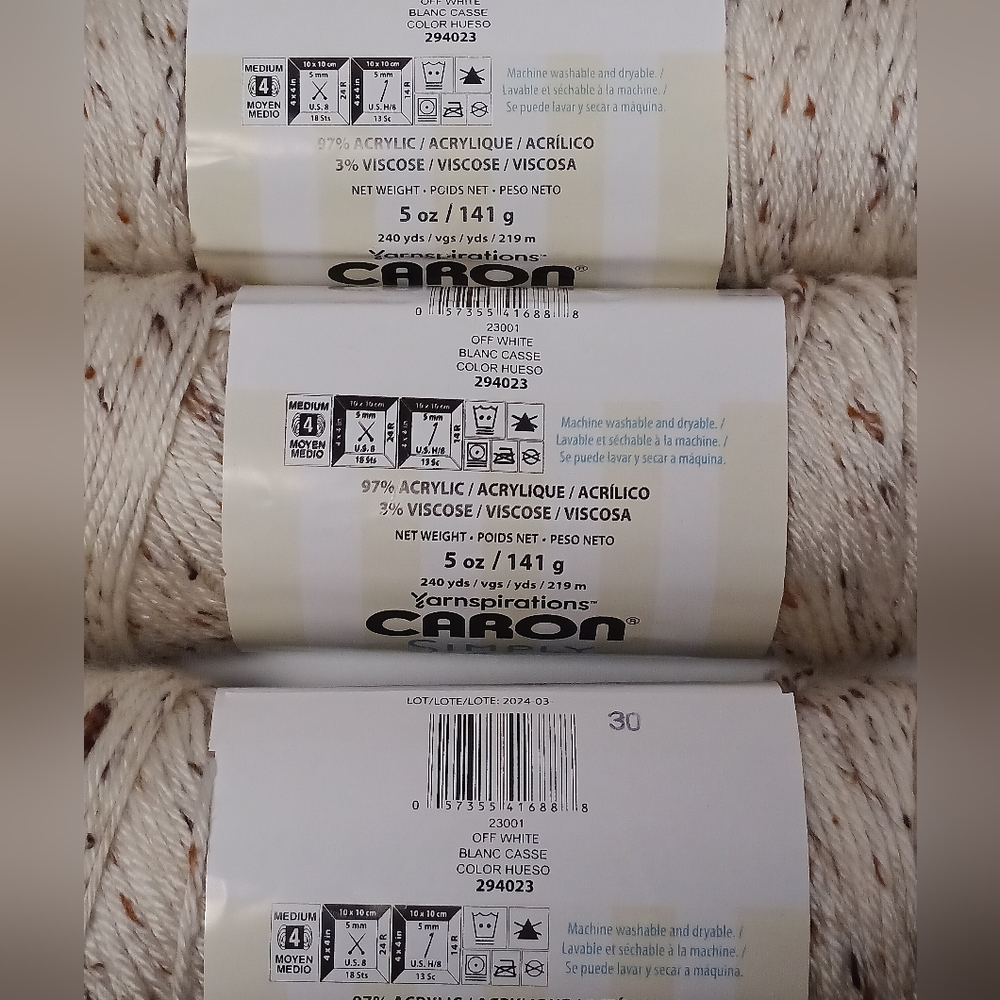 Caron Simply Soft Tweed Yarn in Off White Bundle - Picture 6 of 7